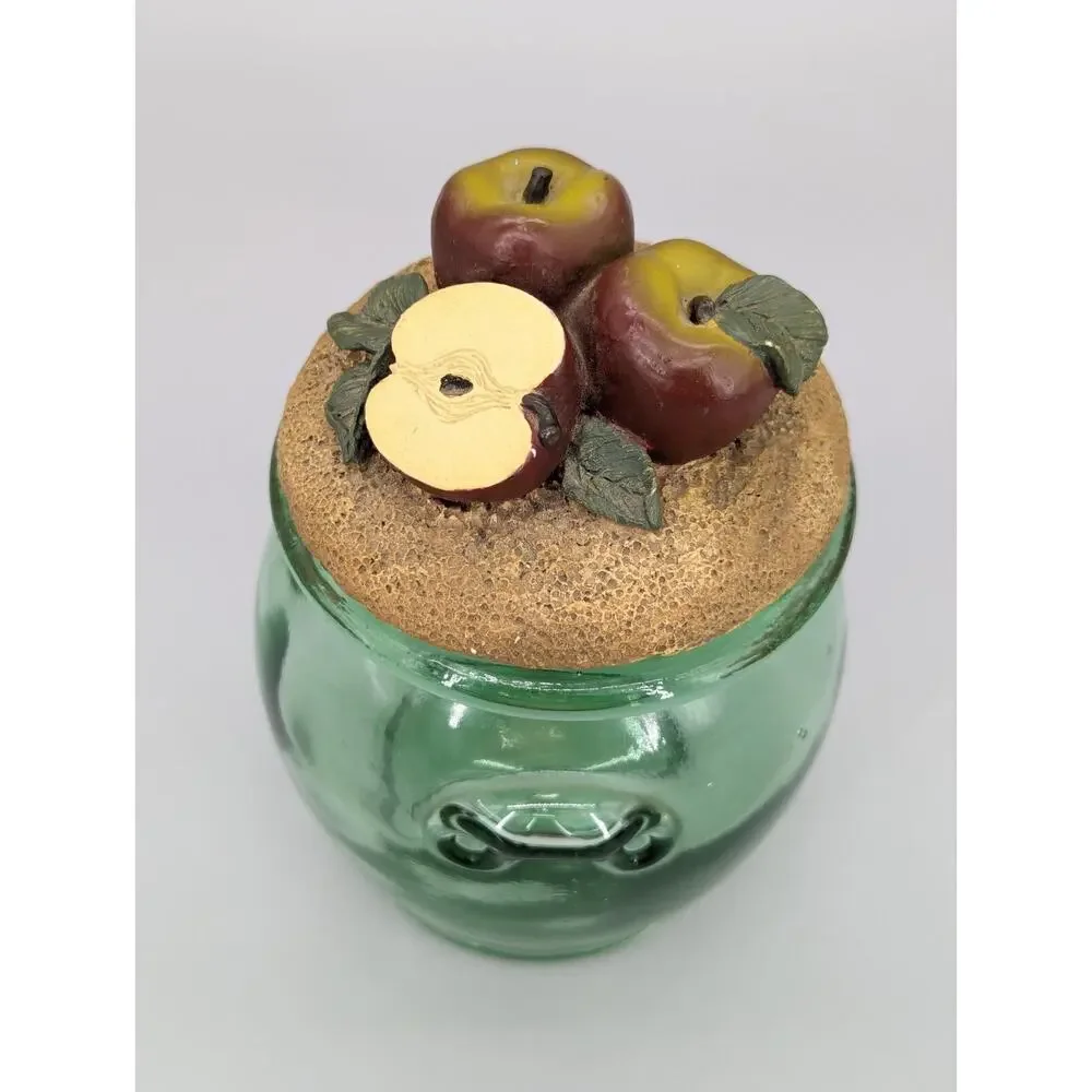 Green Embossed Kitchen Glass Storage Jar With Decorative Apples Cork Lid 7